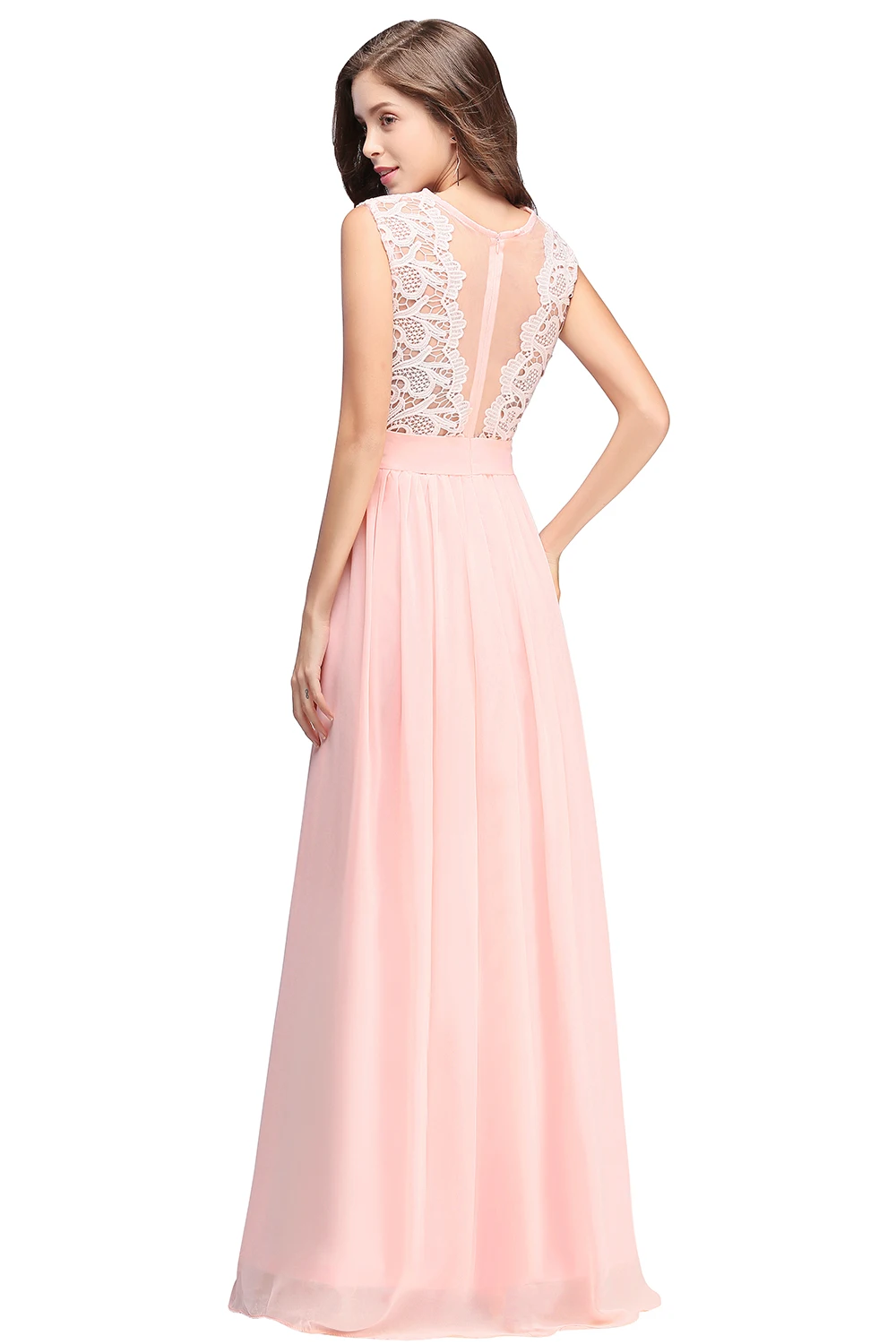 Sweetheart Neckline Long A Line Bridesmaid Dress Pink Maid Of Honor Dress Floor Length Lace Chiffon Prom Gowns For Party