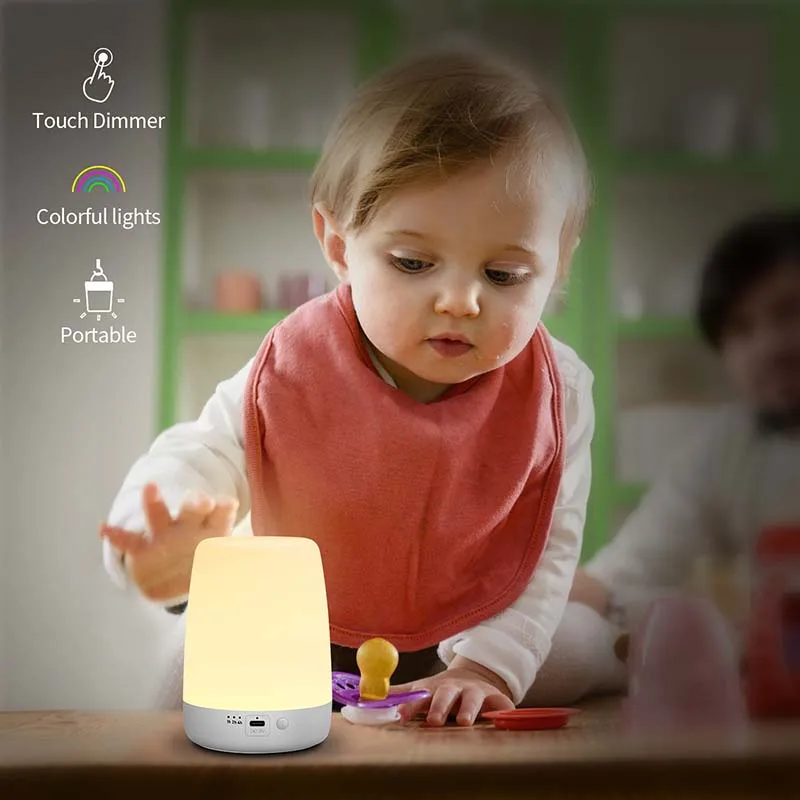 Veilleuse LED portable intelligente aste par USB, veilleuse colorée, 3 réglages de minuterie, bébé, enfants, sommeil tactile, lampe à intensité variable, 2000mAh