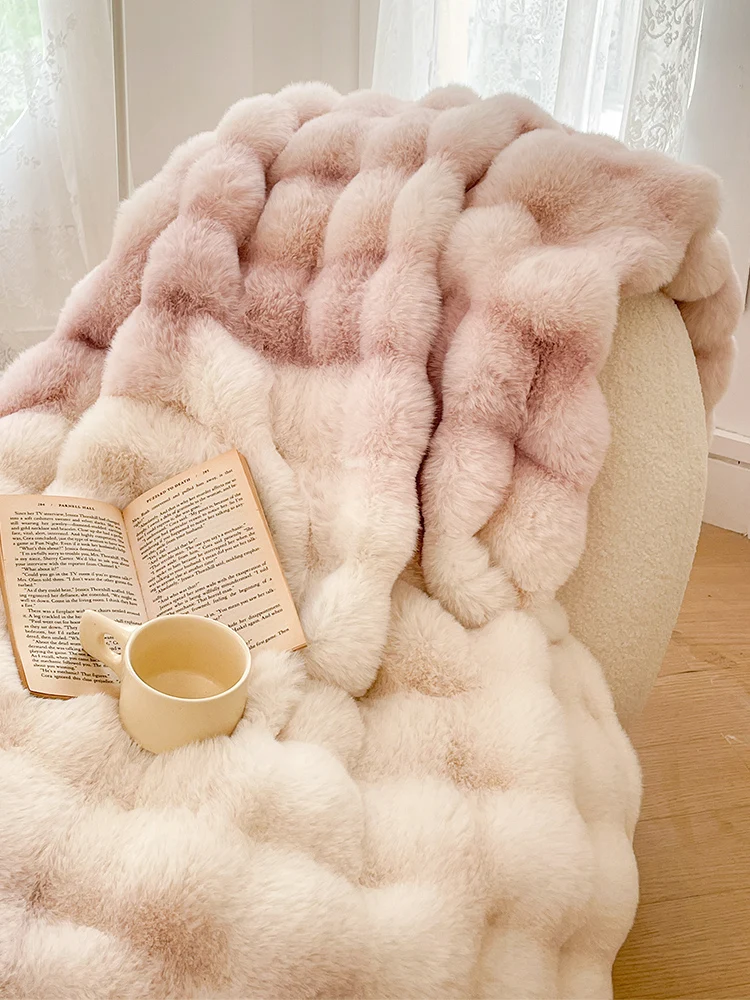 

Blanket Thickened SolidColor Warm Fur Rabbit Plush Winter Office Single Nap Blanket Sofa Blanket Double-Sided Quilt Soft Leisure