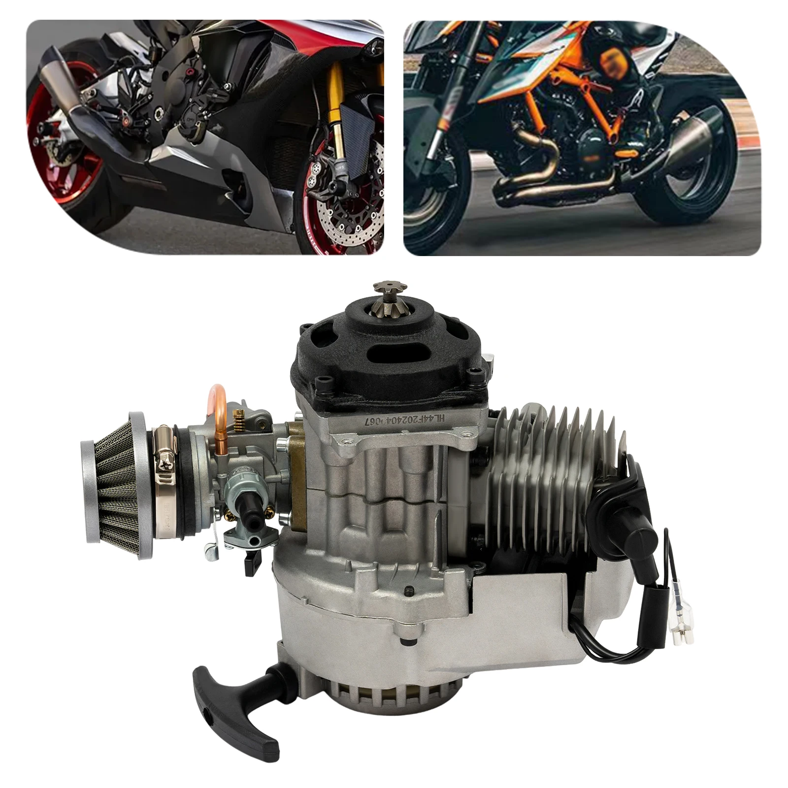 2-Stroke 49cc Engine Motor Mini Bike Pocket Bike Engine 3HP 12500rpm Air Cooled Pull Start for Mini Bike Pocket Bike Moped