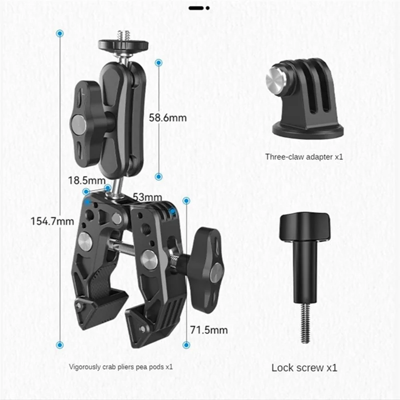 

Компактный для GoPro Power Crab Claw Pea Pod Портативный автомобильный зажим для трубки из алюминиевого сплава Расширительный бюстгальтер для мобильного телефона