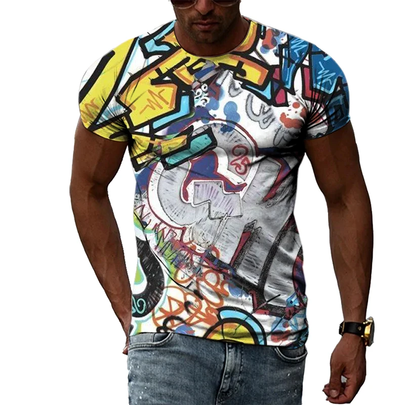 Summer Casual Men\'s T-shirt Creative Graffiti 3D Printing Personality Young Fashion Trend High Street O-neck Short-sleeved Top