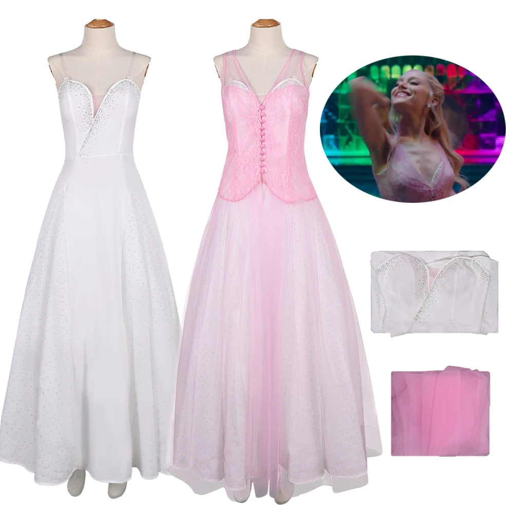 

Маскировка фильма Wicked ​ Платье для косплея Glinda 2, розовая, белая сетчатая юбка, пальто, комплект одежды, костюм на Хэллоуин, карнавал, вечеринка