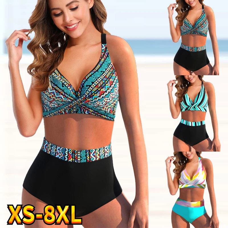 New Women Sexy Two Piece Rainbow Print Bikini Set 2022 Female Sexy Large Size Swimsuit Summer Beach Wear Summer Bath Suit XS-8XL