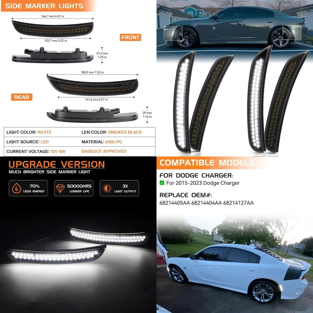 

Smoked Lens LED Side Marker Lights for 2015-2023 Dodge Charger with Dual Row Chips and Pure White Fender Parking Lamps