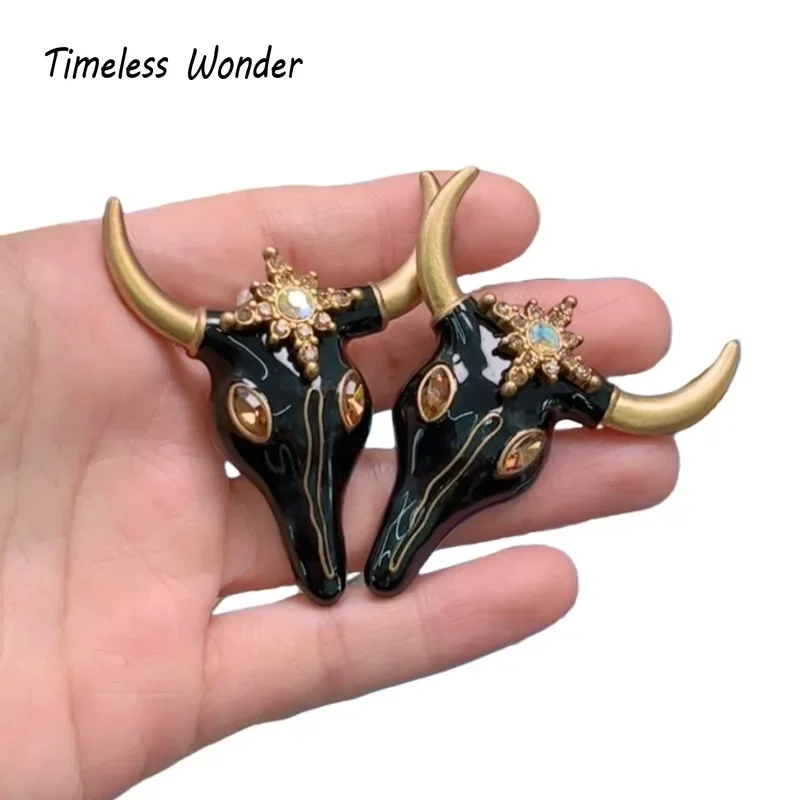 Timeless Wonder Fancy Enamel Zircon Goat Stud Earrings for Women Designer Jewelry Runway Goth Luxury Rare Gift Sweet Cute 5155