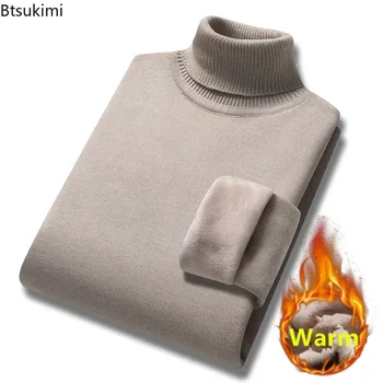 2025 남성용 따뜻한 스웨터 탑 가을 겨울 캐주얼 풀오버 탑 터틀넥 스웨터 벨벳 두꺼운 솔리드 슬림 바닥 셔츠 남성