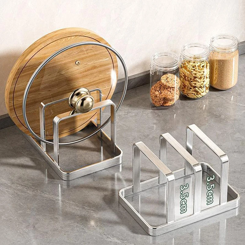 【B】Space-Saving Stainless Steel Pot Lid And Cutting Board Organizer Combo - Heavy-Duty Countertop Rack, Kitchen Organizer