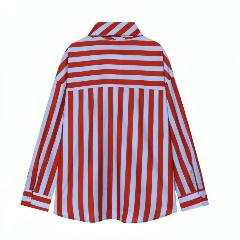 Women Elegant Striped Shirt Long Sleeve Bowknot Detail Polo Neck Blouse Fashion Office Commuter Slim Fit Pullover Tops New 4