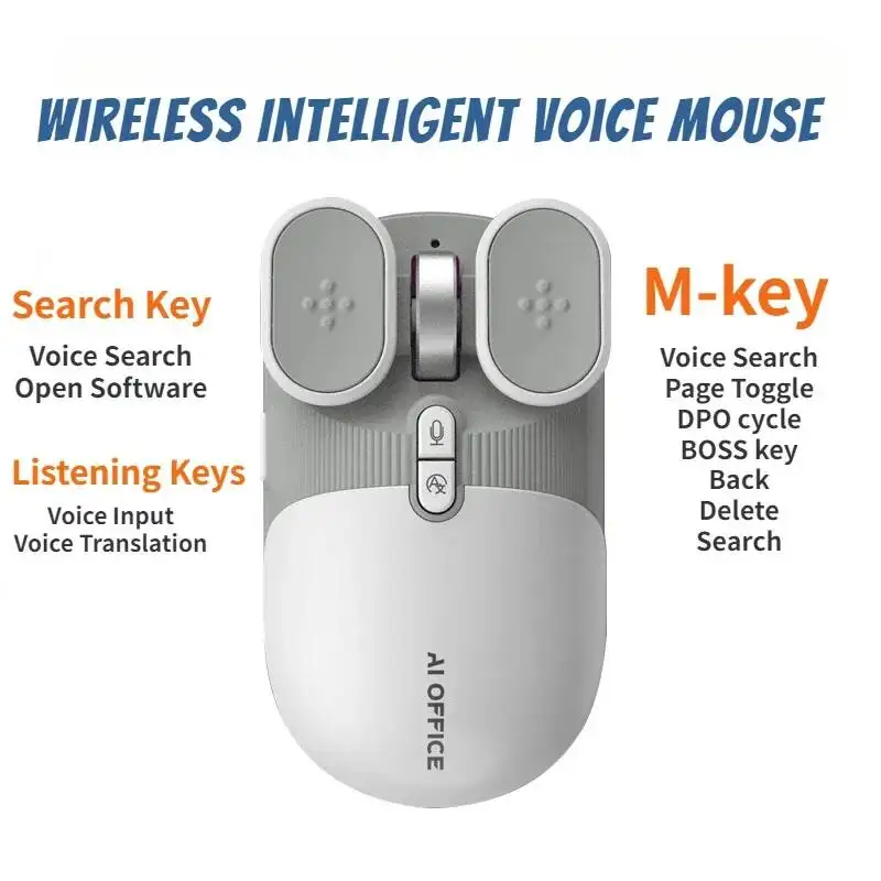 Bluetooth Dual Mode Mute Button Wireless Mouse 1600 DPI 6 Keys Backlit AI Translation Chat Office Mice For Computer PC Gaming