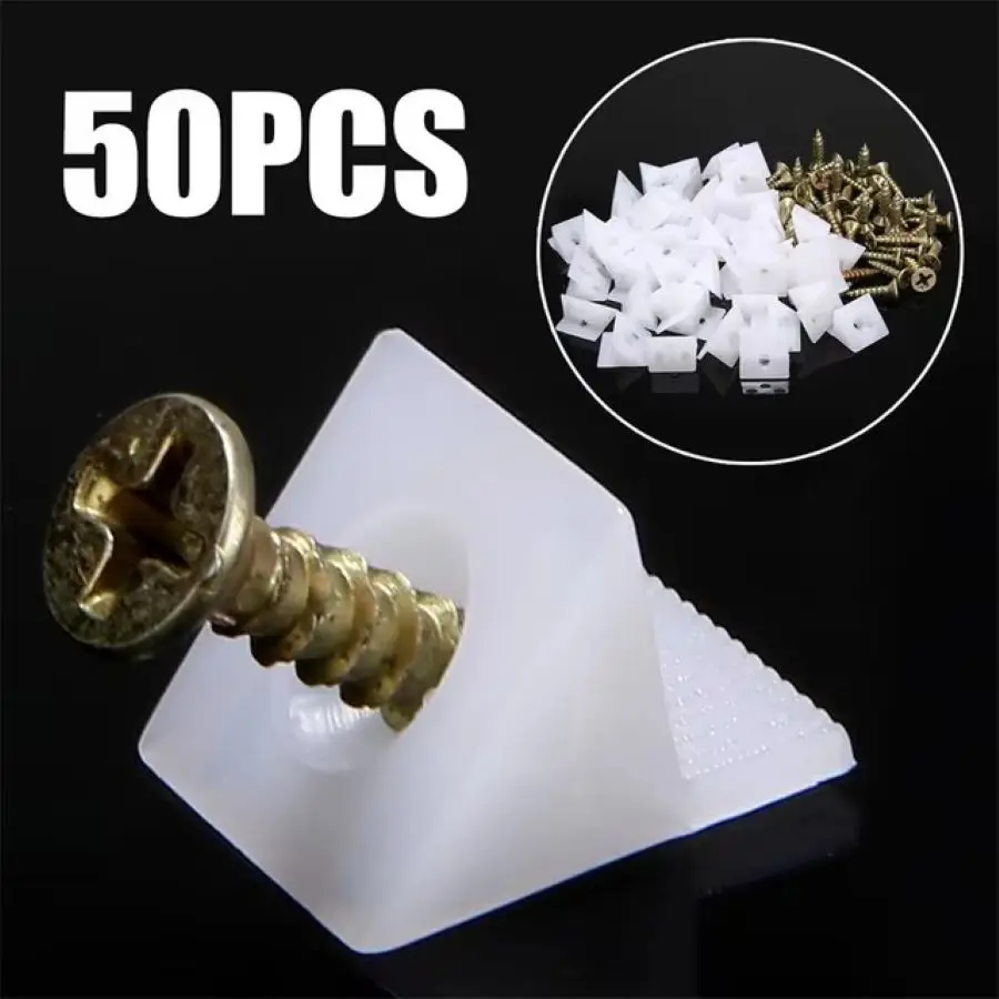 50/100pcs Furniture Chest Drawer Bottom Repair Fixing Mending Wedges Drawer Angle Code Bracket Fastener with Screws