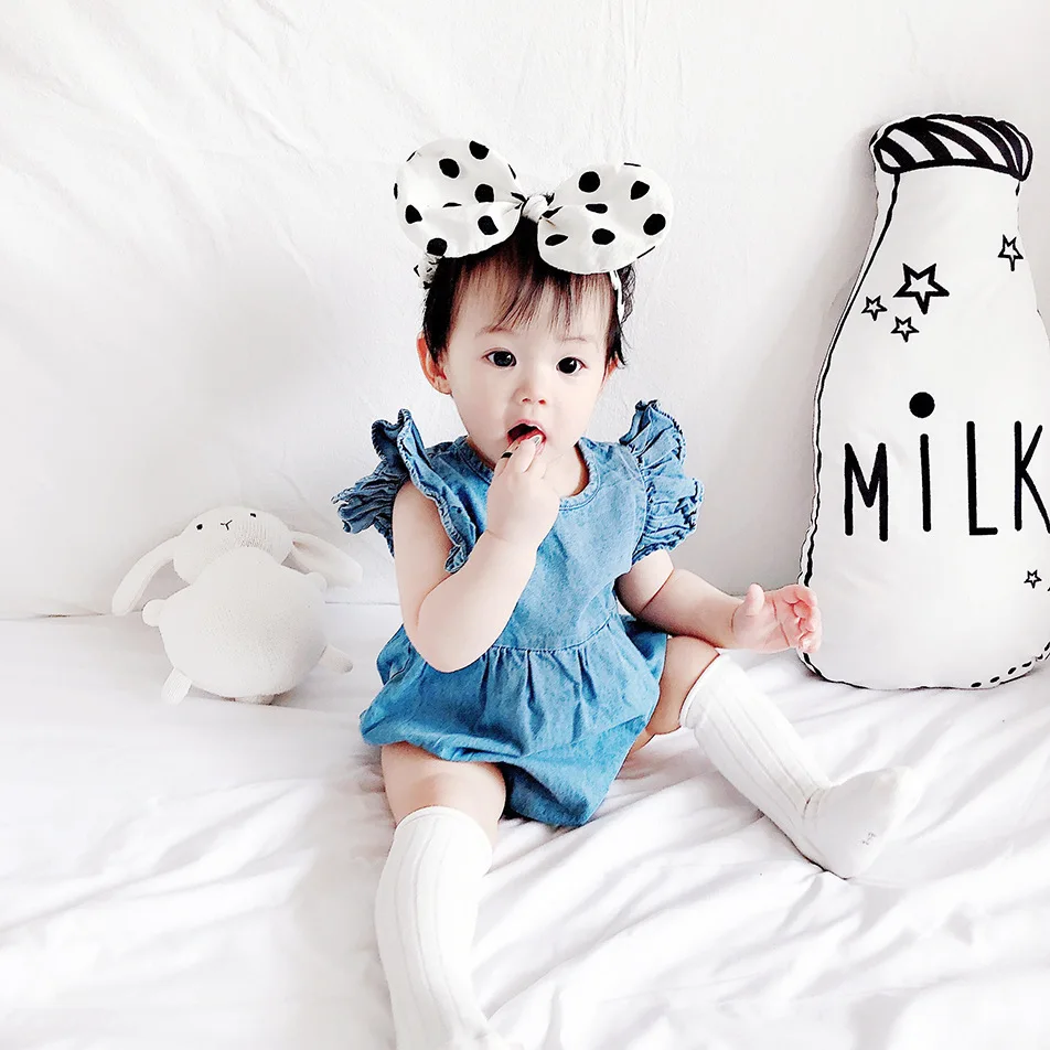 Newborn Baby Girls Rompers  Fly Sleeve Ruffle Cotton Baby Girl Clothes Spring Summer denim Jumpsuits Sunsuit Baby Clothing