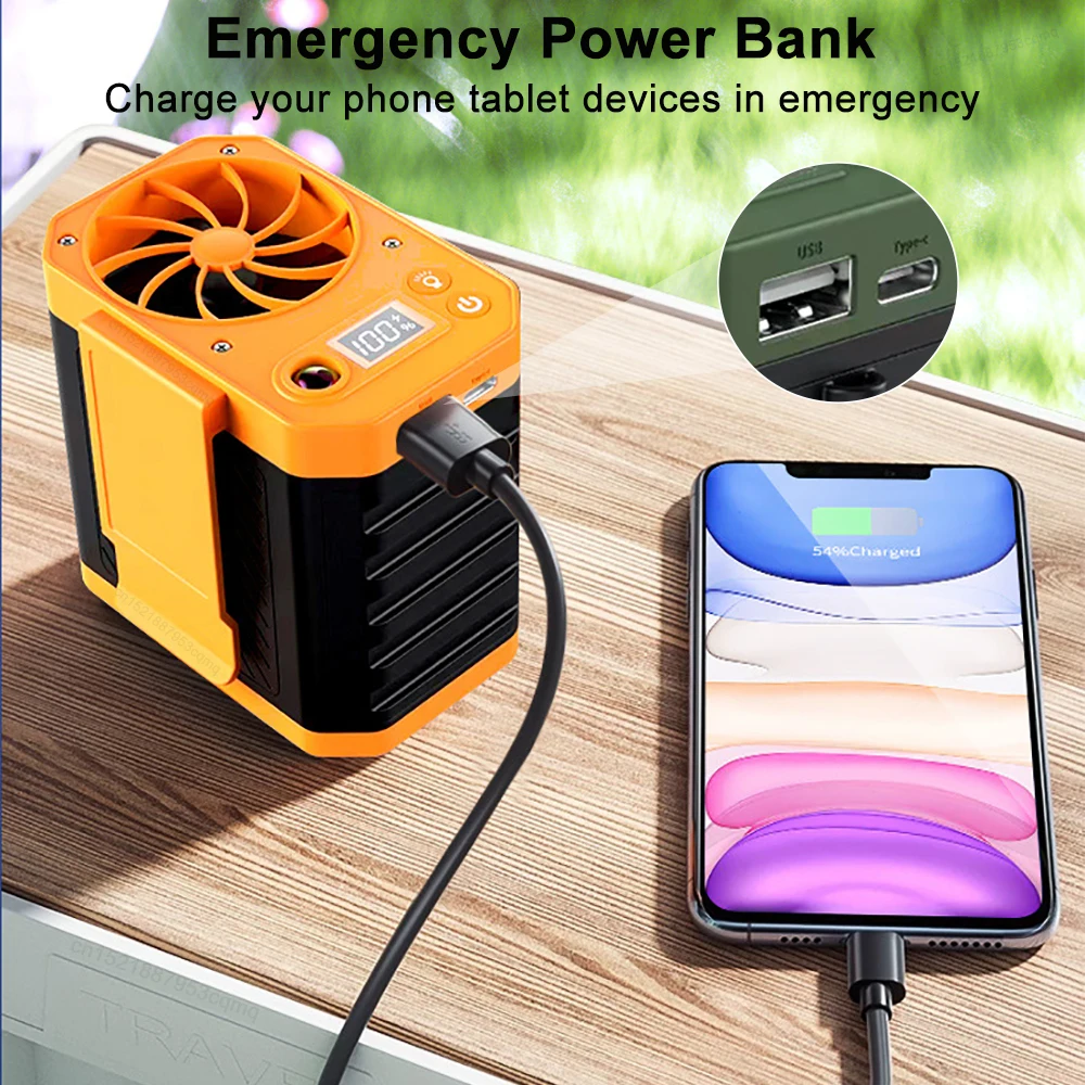 Rechargeable Portable Fan 10000mAh Outdoor Waist Fan Hanging Neck Fan with Power Bank LED Lighting for Sports Outdoor Working