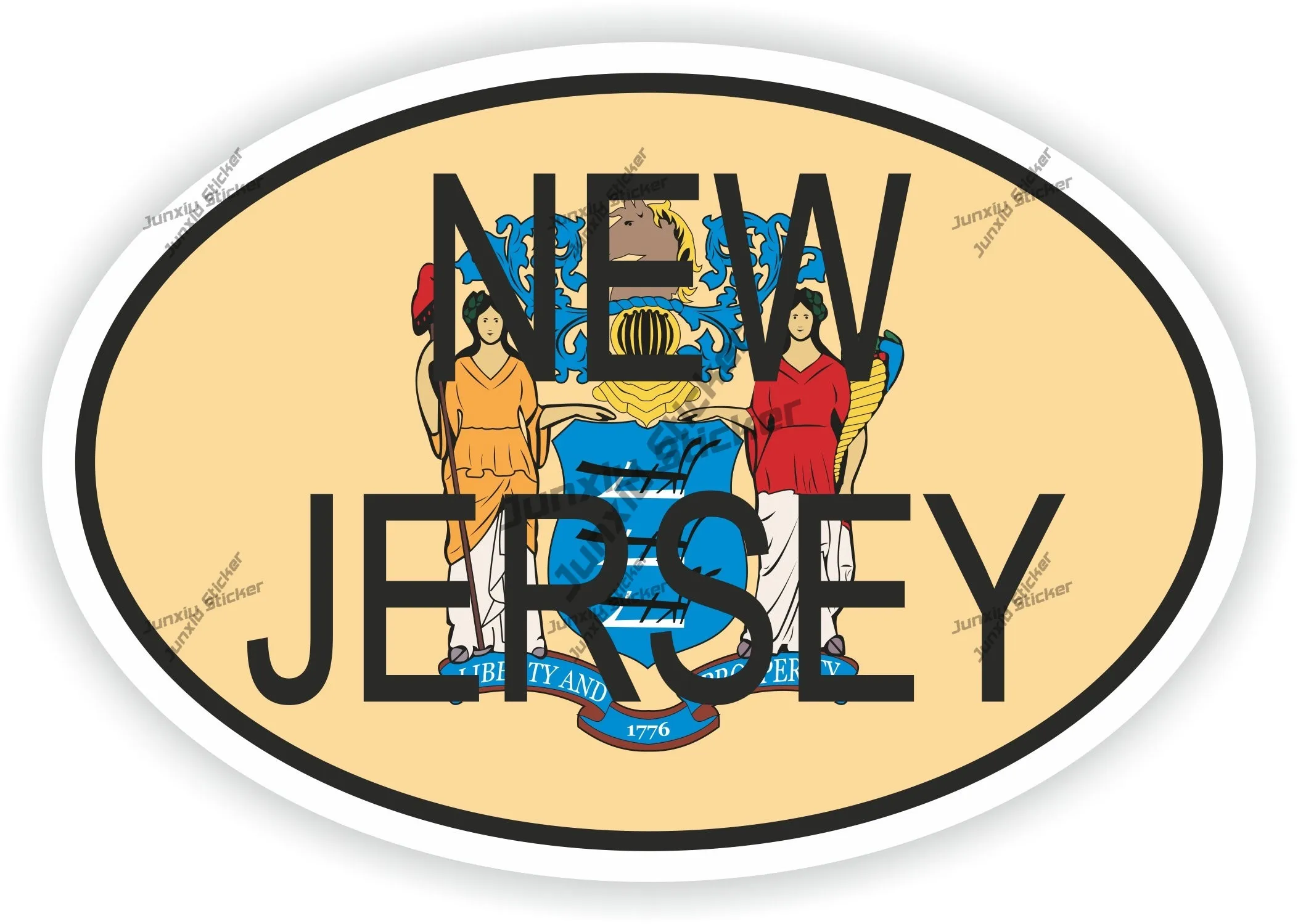 

New Jersey Flag Oval Sticker Creativity Sunshade Car Cute SUV Body Waterproof Vinyl Decal Cute Laptop Scratch Covering Decal No