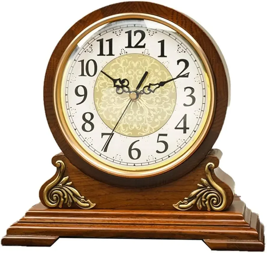 FBITE Antique Mantel Clock,Oak Shelf Clocks Wooden Shelf Clock Decorative Shelf Clock Battery Operated Table Clock HD Glass Tabl