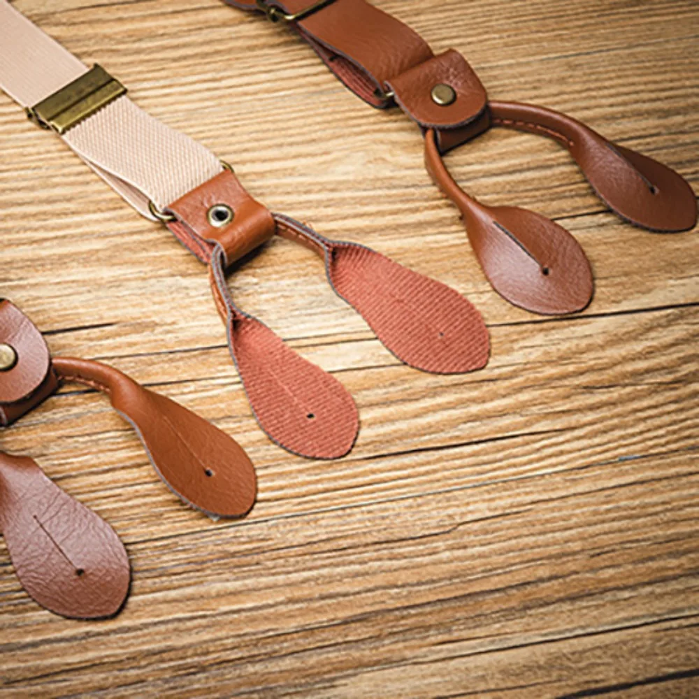 Fashion Y-Type Suspenders for Men Retro Anti-slip Buttoned Suspenders Suit Accessories British Style PU Leather Suspenders Gift