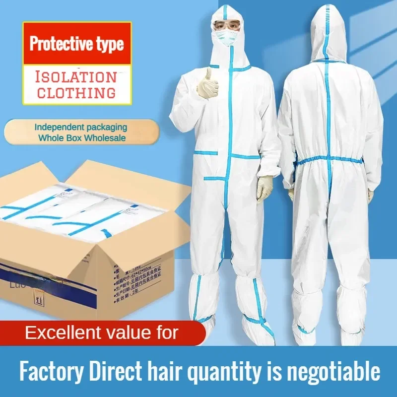 One Oiece Work Clothes, Disposable Protective Clothing, Non-Woven Fabric, Dustproof, Waterproof, and Hooded Protective Clothing