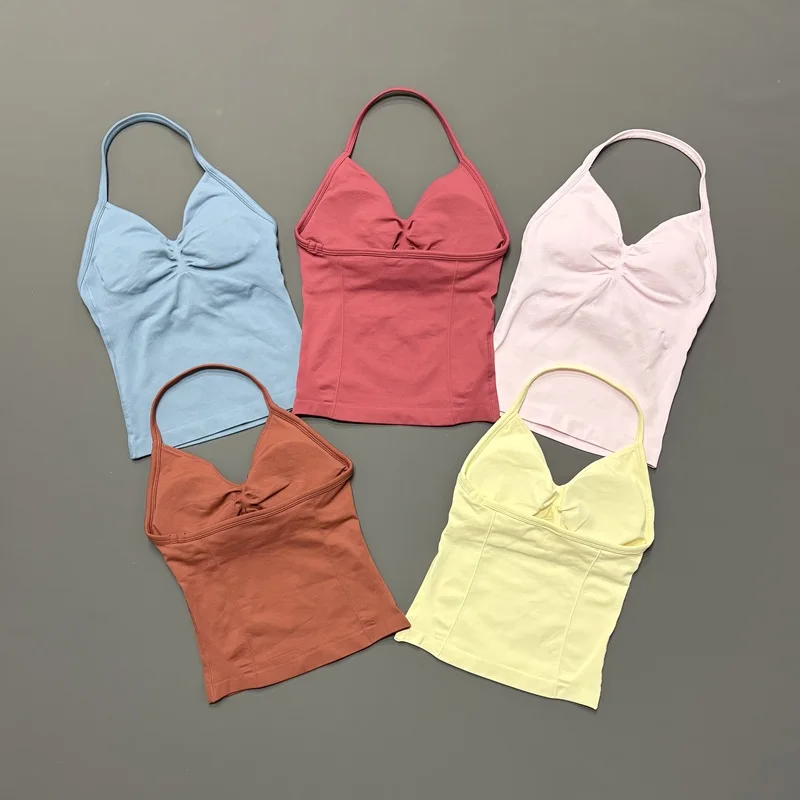 Trendy Sports Fitness Women Longline Yoga Tank Top Halter Strappy Removable Padded Slim Fit Soft Comfort Gym Workout Activewear