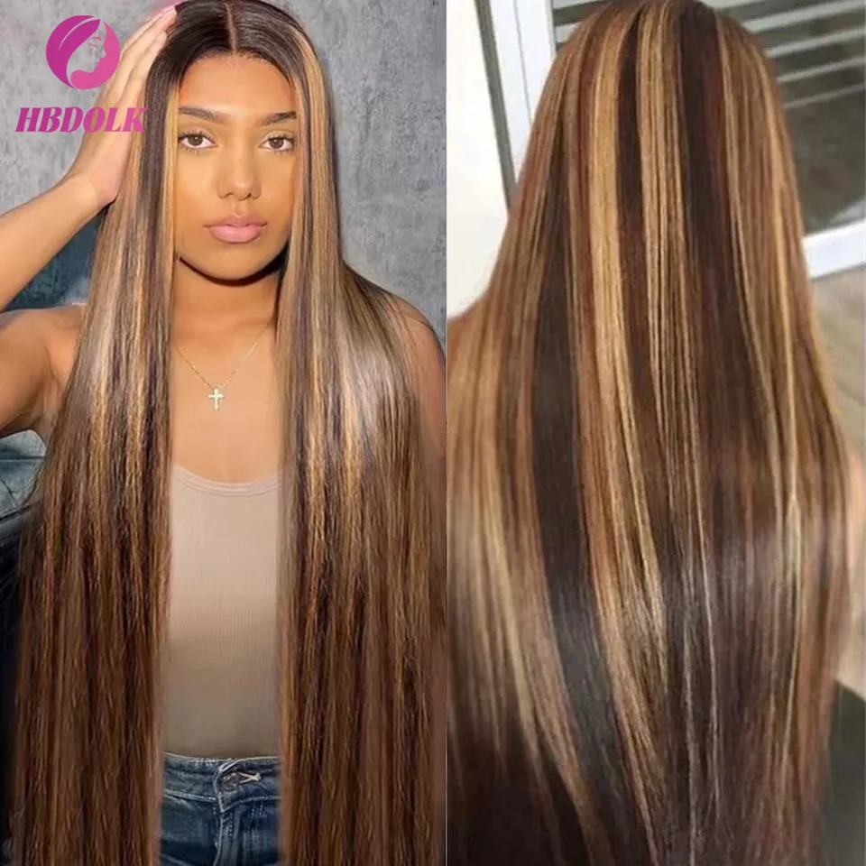 Peluca de encaje frontal de cabello humano, Ombre rubio miel con reflejos 4/27, 5x5 o 13x4, lacia, previamente arrancada con baby hair 4