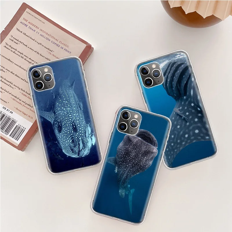 Ocean Whale Shark Swimming Phone Case For Iphone 14 13 15 16 Pro Max Plus Apple 11 12 Mini X XS Max XR Clear Cover Shell Coque S