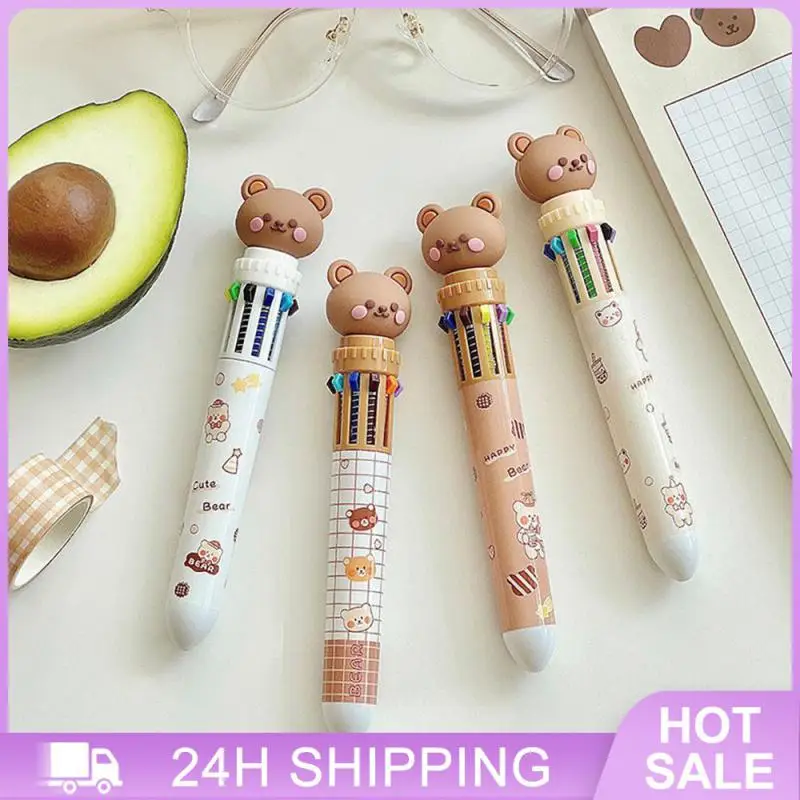 Bolígrafo multicolor de una sola pieza, bolígrafo neutro fluorescente para escritura, diseño bonito, duradero, oso de dibujos animados, bolígrafo colorido de Color para oficina