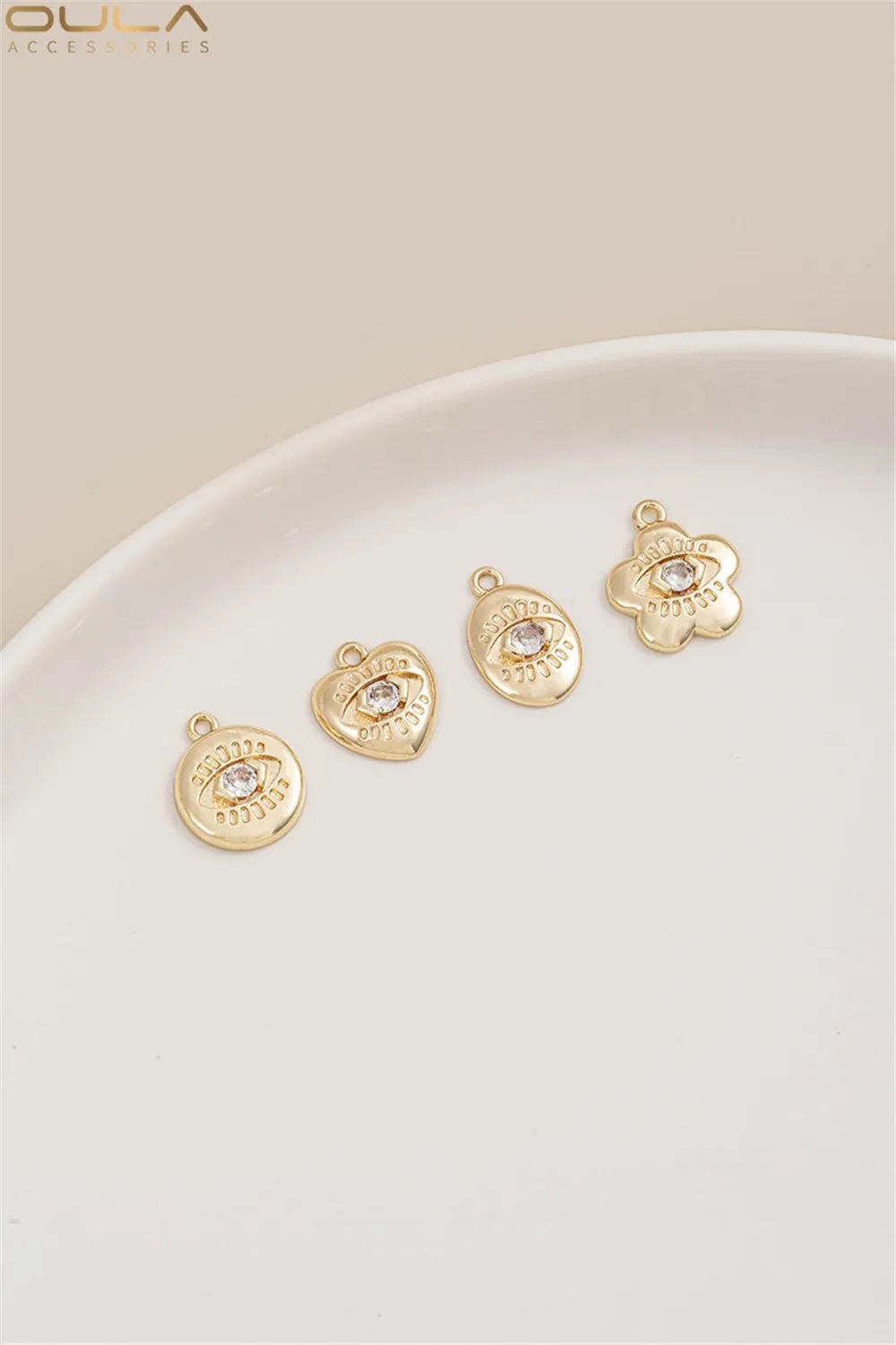 1PCS Gold-Plated Zircon Eye Pendant 14K round Oval Heart-Shaped Flower-Shaped DIY Bracelet Necklace Accessory