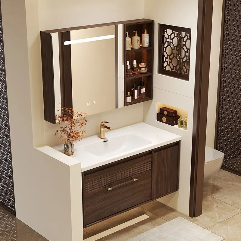 خزانة حمام حديثة صينية جديدة، حوض سيراميك مزيج من خشب الأبنوس، حمام ذكي، حوض غسيل يدوي، مغسلة #2