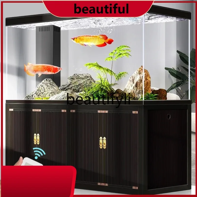 Large bottom filter in the living room, no water change, intelligent floor fish tank, ultra-white glass aquarium  H