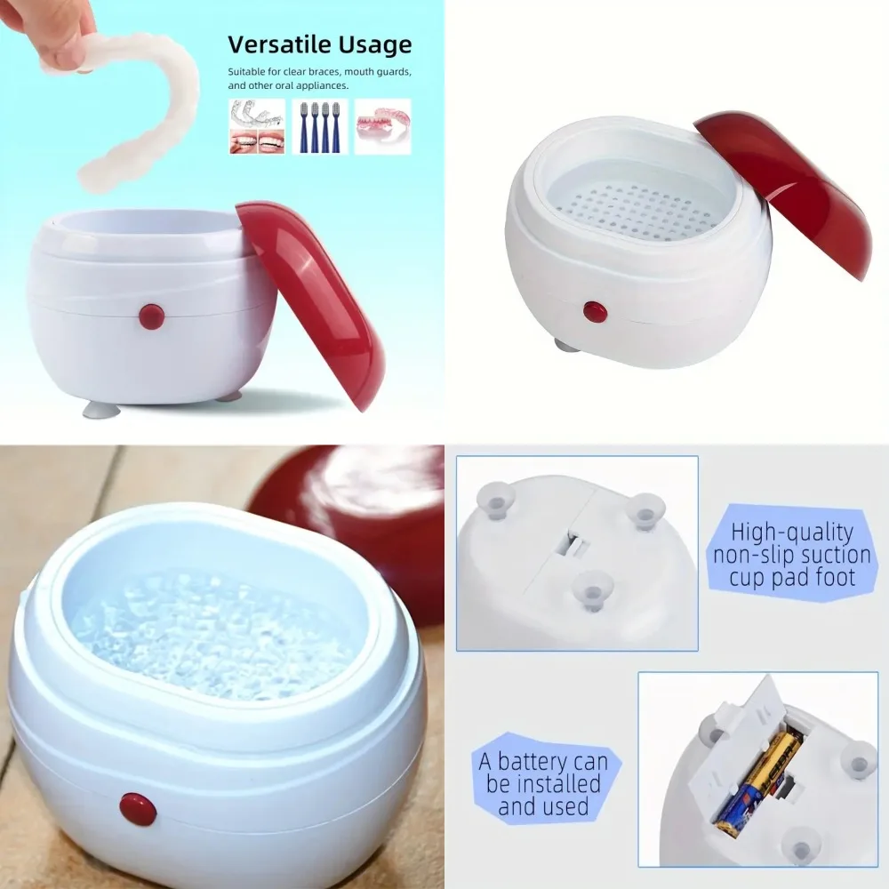 

Portable Sonic Dental Cleaner Box with Filtration, Automatic Ultrasonic Denture Cleaner for Retainers, Mouth Guards, Clear Brace