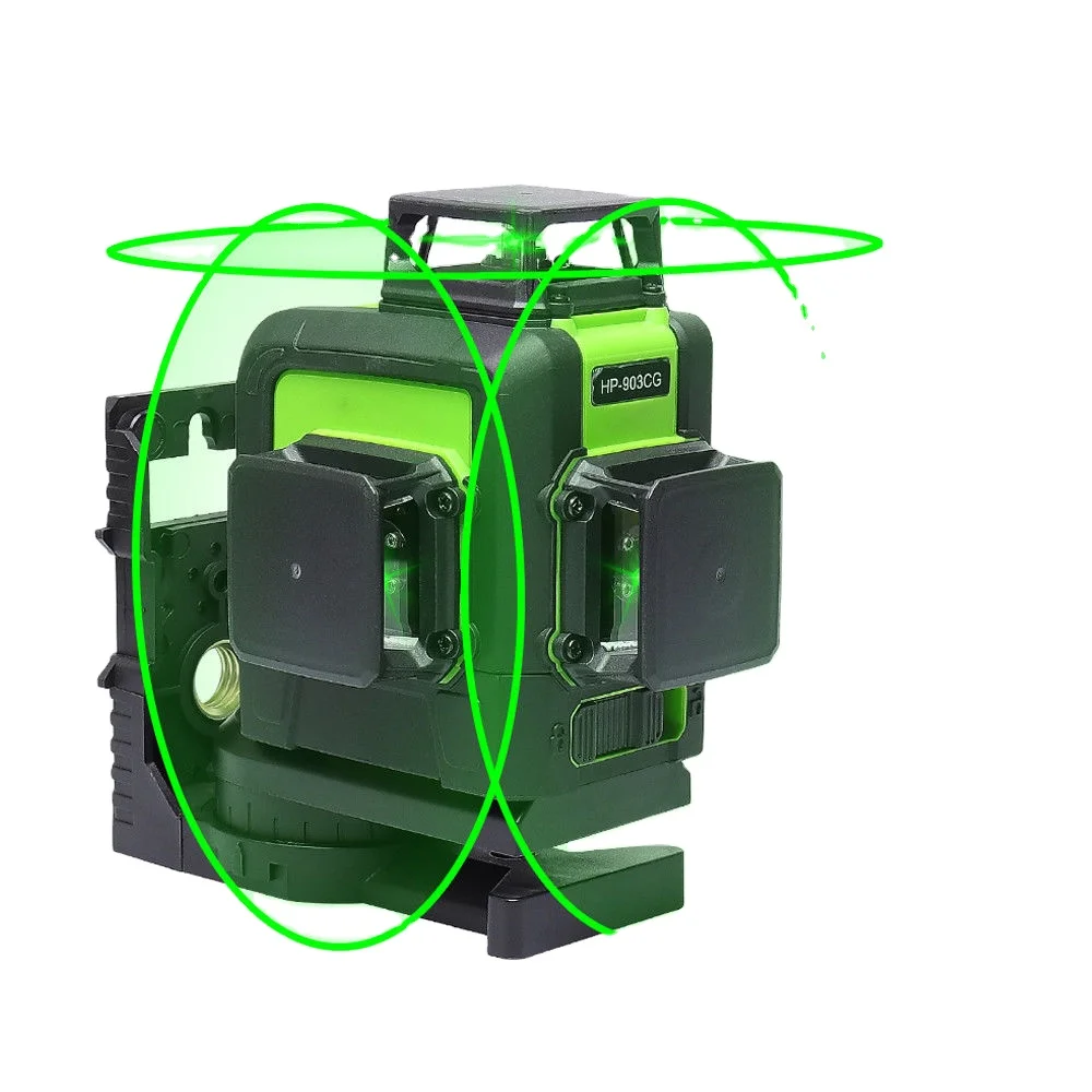 Pro Huepar 360 903CG, Rechargeable Lithium battery&Outdoor Pulse Mode Green Beam 3D 12 Lines Rotary Land Nivel Laser Level