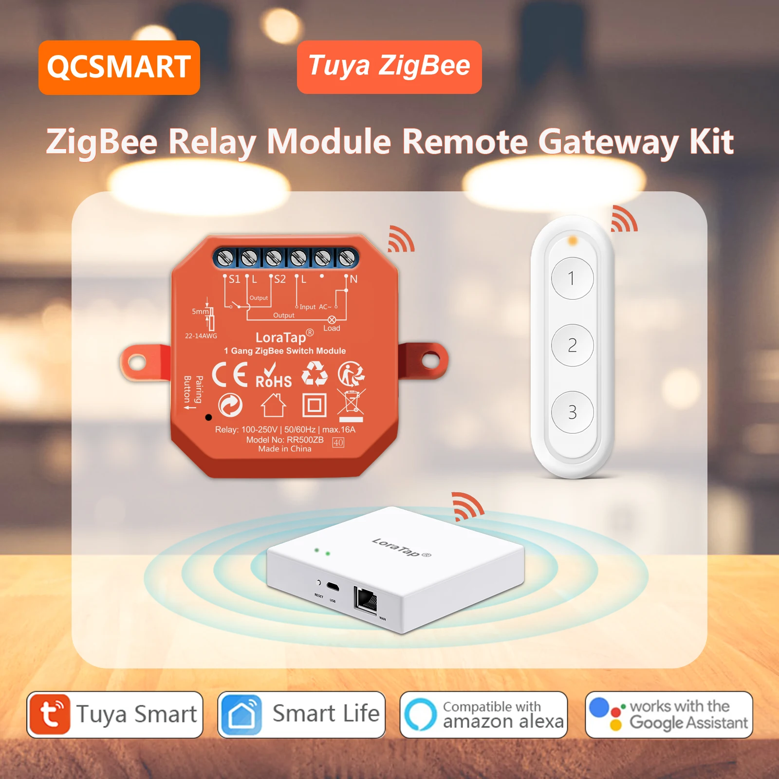 QCSMART The Light Switch 16A Relay Module Remote Control ZigBee Smart Solution Tuya Smart Life App Google Assistant Alexa DIY