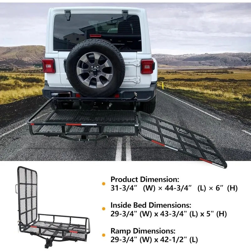 Hitch Mount Wheelchair Carrier With Mobility Ramp For Wheelchair Scooter Lawn Mower Snow Blower Hauler 500lbCapacity BasketStyle