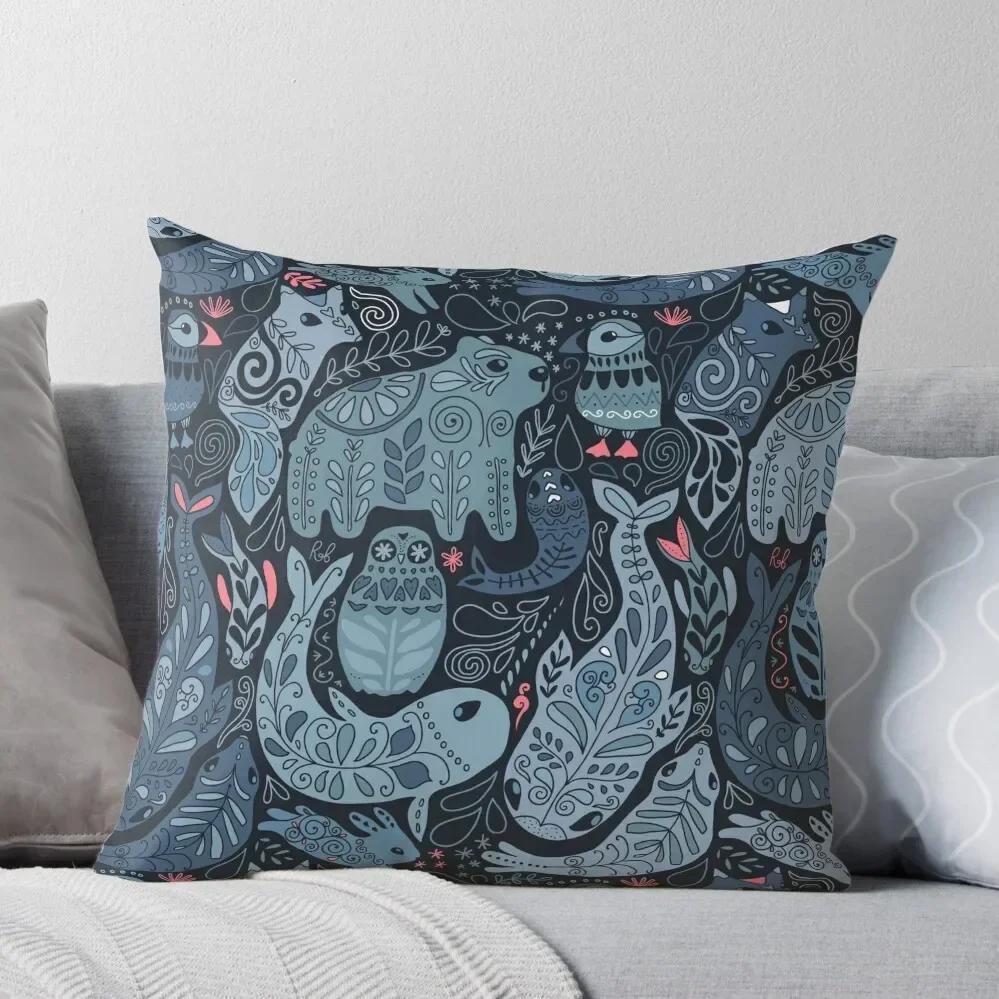 

Arctic animals. Narwhal, polar bear, whale, puffin, owl, fox, bunny, seal. Throw Pillow Decorative Cushion Sofa Cushion Pillow