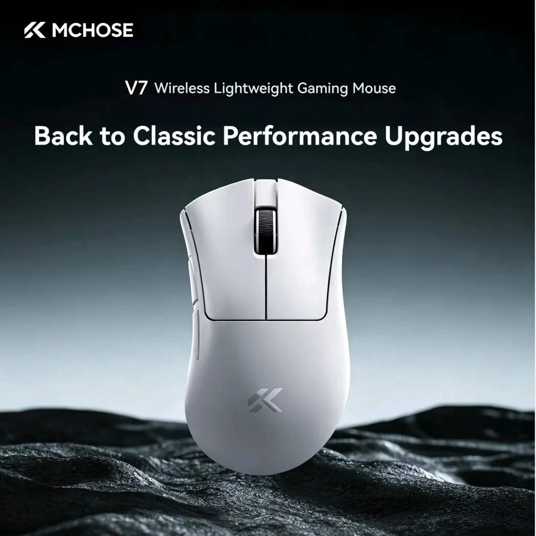 MCHOSE V7 Gaming Mouse Wireless Tri-mode PAW3395 Right-hand Ergonomics 59g Pterosaur 500mAh Esports Office Medium Hands Gamer