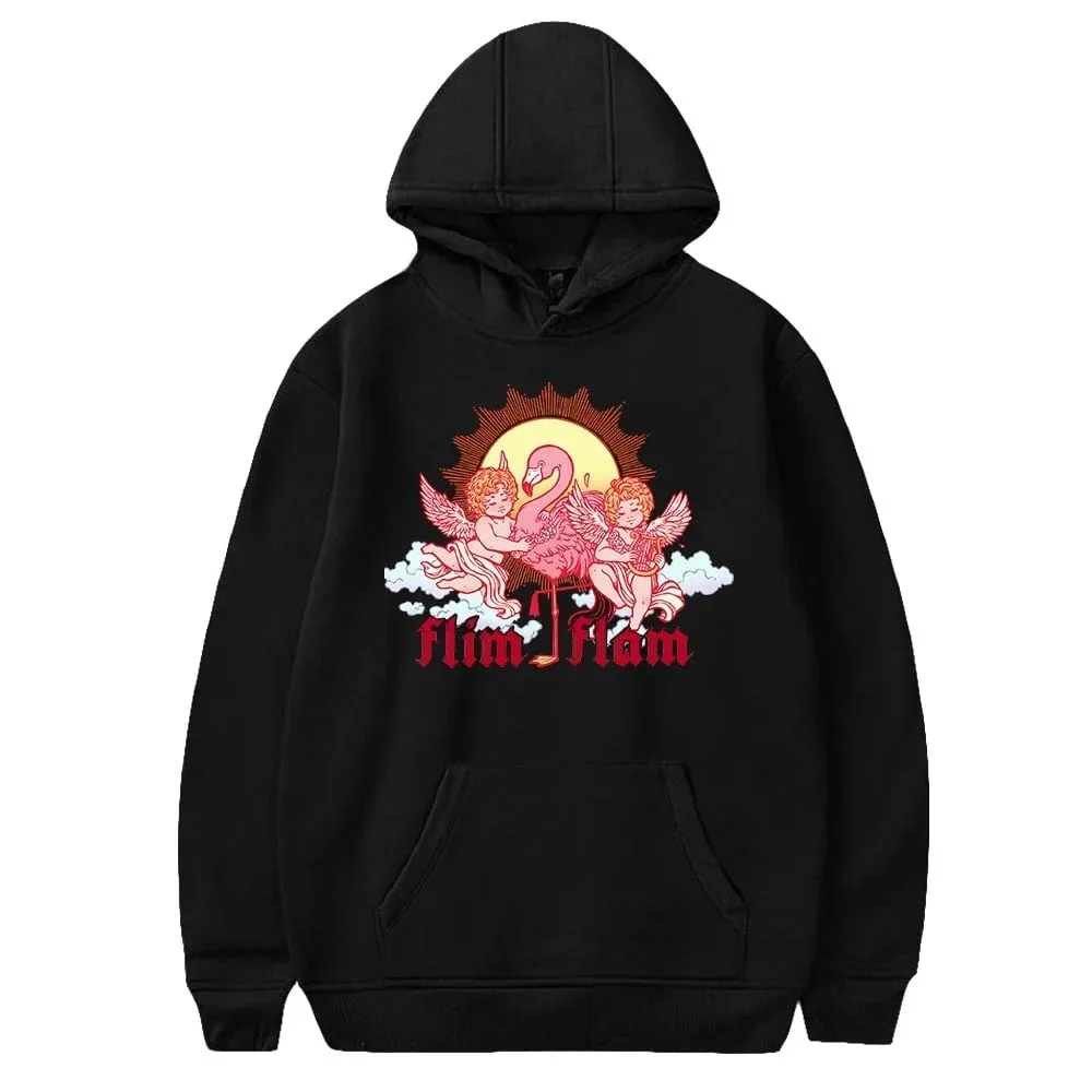 

Flamingo FLIM FLAM Don't Burn Your Home Merch Men Women's Long Sleeve Sweatshirt Harajuku Streetwear Pocket Clothes