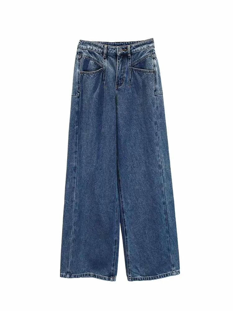 Damskie jeansy z wysokim stanem i szerokimi nogawkami, codzienne, postarzane, niebieskie, luźny krój, jeansy z wysokim stanem i szerokimi nogawkami dla kobiet, moda zimowa.