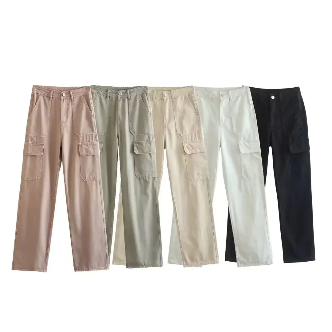 

Women 2023 New Fashion Side Pockets Straight work clothes Pants Vintage High Waist Zipper Fly Female Trousers Mujer