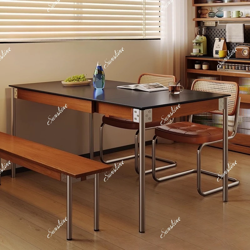 

Nordic medieval retractable rock slab dining table solid wood foldable small apartment dining table