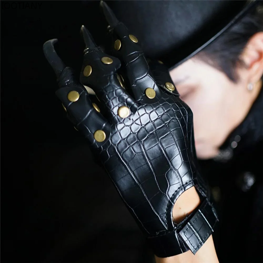 

New Carnival Cosplay Steampunk Accessories Long Nail Dragon Claws Gloves Carnival Stage Performance Props Faux Leather Mittens