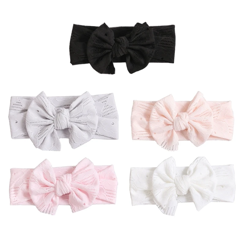 

Solid Color Bowknot Headband Children Wide Hairband Spring Turban Lace Hair Bows