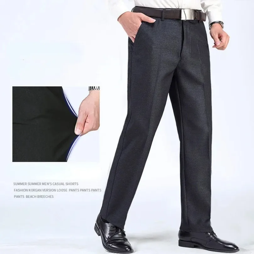 Pantaloni da abito da uomo a vita alta Pantaloni estivi dritti da lavoro autunnali di alta qualità Pantaloni formali Pantaloni classici di grandi dimensioni KOACUS