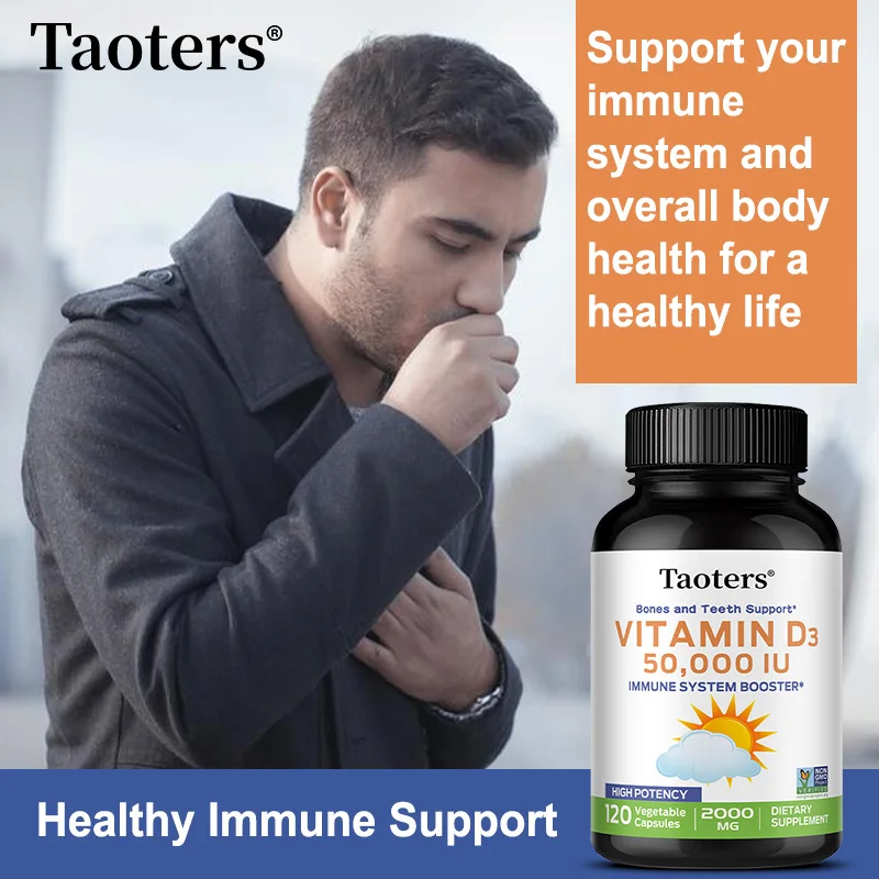 فيتامين د3 عالي الفعالية 50,000 وحدة دولية - يدعم كثافة العظام وصحة الأسنان والجلد وصحة القلب وتعزز وظيفة العضلات الصحية