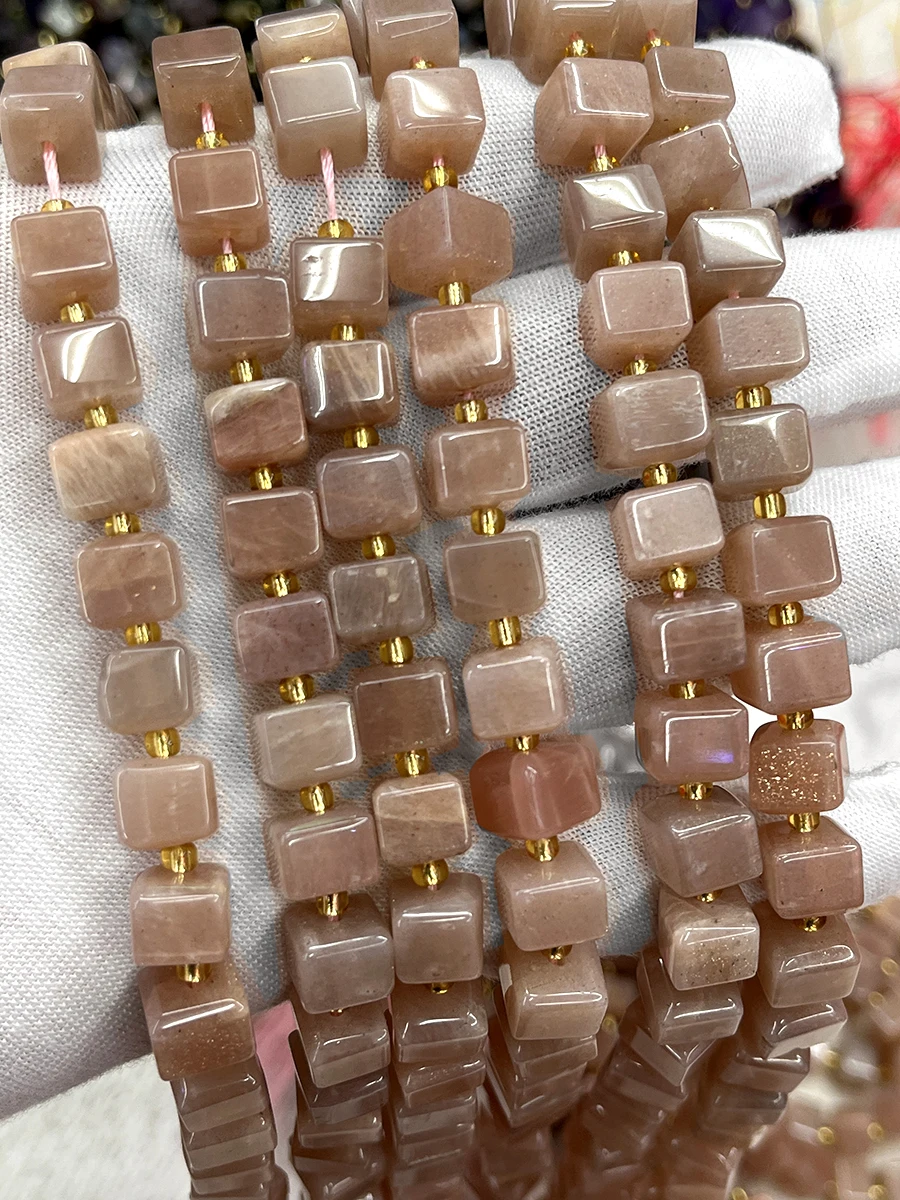 Natural Sunstone Crystal Sugar Cube Stone Section Beads Faceted Loose Spacer For Jewelry Making DIY Necklace Bracelet 15'' 8mm