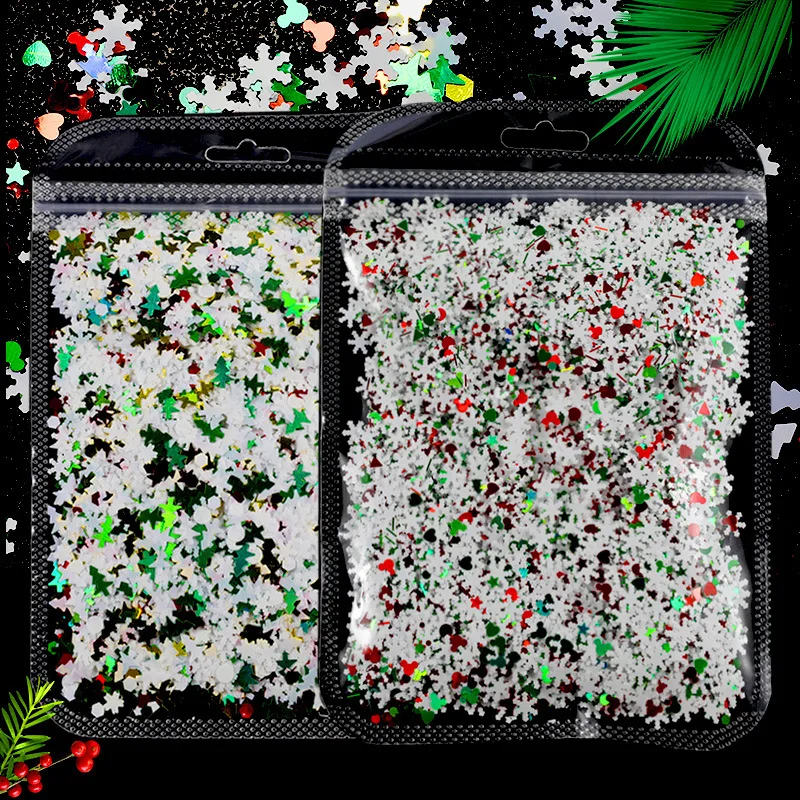 10g 50g Christmas Glitter Snowflake Sequins Nail Art Decorations Nail Sequin For Face Make Up Gift Packaging Jewelry Decor