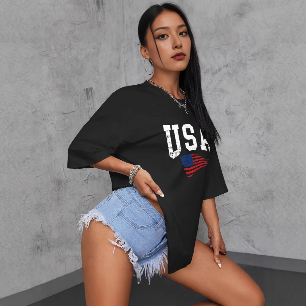 Damska koszulka T-shirt z nadrukiem amerykańskiej flagi, luźna bluzka w stylu Spice Girls, damska koszulka polo z krótkim rękawem, sukienka polo, damska koszulka golfowa.