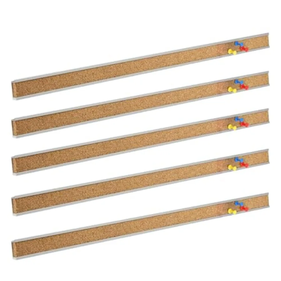 

Доска-стенгазета из пробковых полосок, 24 x 1 дюйм, для классов, офисов, стен, перегородок, с алюминиевой рамкой, 5 штук, серебристая