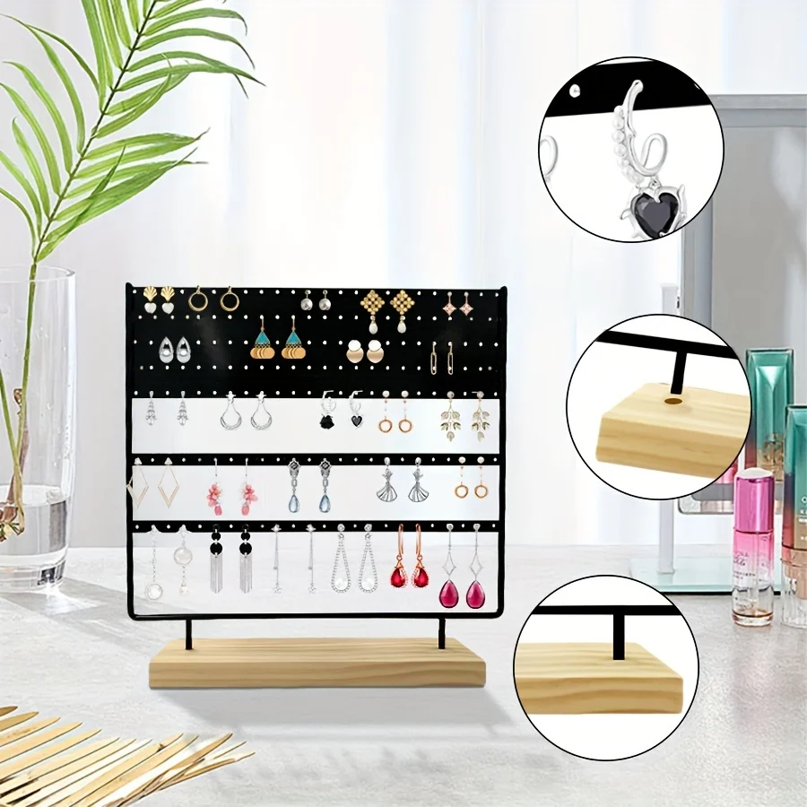 

1Pc 7-Layer 166-Hole Vertical Accessible Luxury Women's Metal Earring Display Stand, Home Exquisite Creative Earrings Jewelry Rack Earring Storage Rack Jewelry Display Earring Rack Gift Black and White