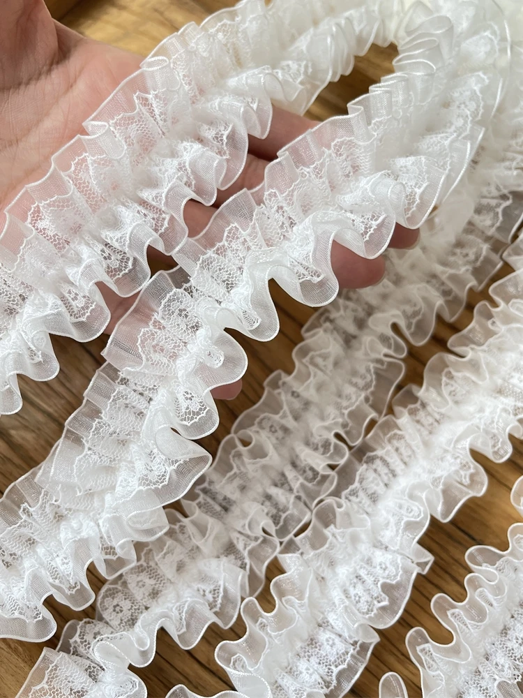 White Pleated Sewing Fabric For Handmade Material Clothing Needlework Accessories Dress Diy Crafts Supplies Lace Ribbon 2meters