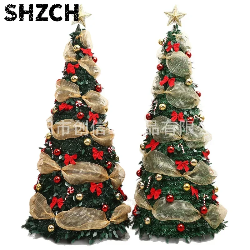 1.5M Expandable LED Christmas Tree with Lights, Foldable Pagoda Shape Tree for Home Decor, Glowing Holiday Decoration‌