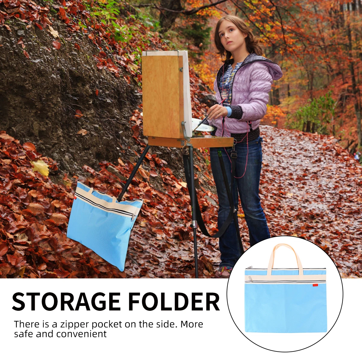 

A3 Size Zipper File Bag Fabric Multi Purpose Waterproof Art Storage Pouch Side Zipper Eco Reusable Foldable Lightweight
